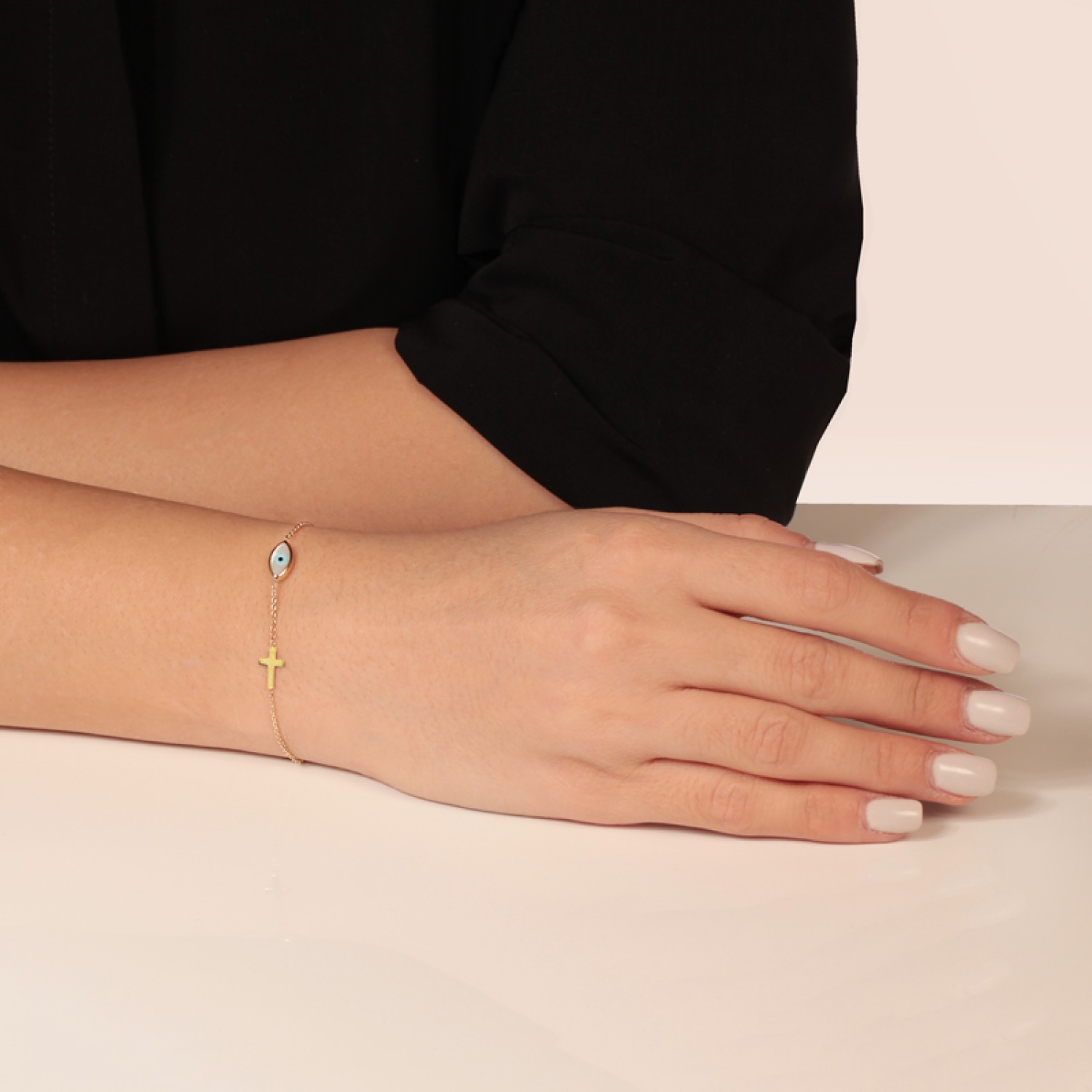 Χρυσό 9k βραχιόλι Μάτι Σταυρός