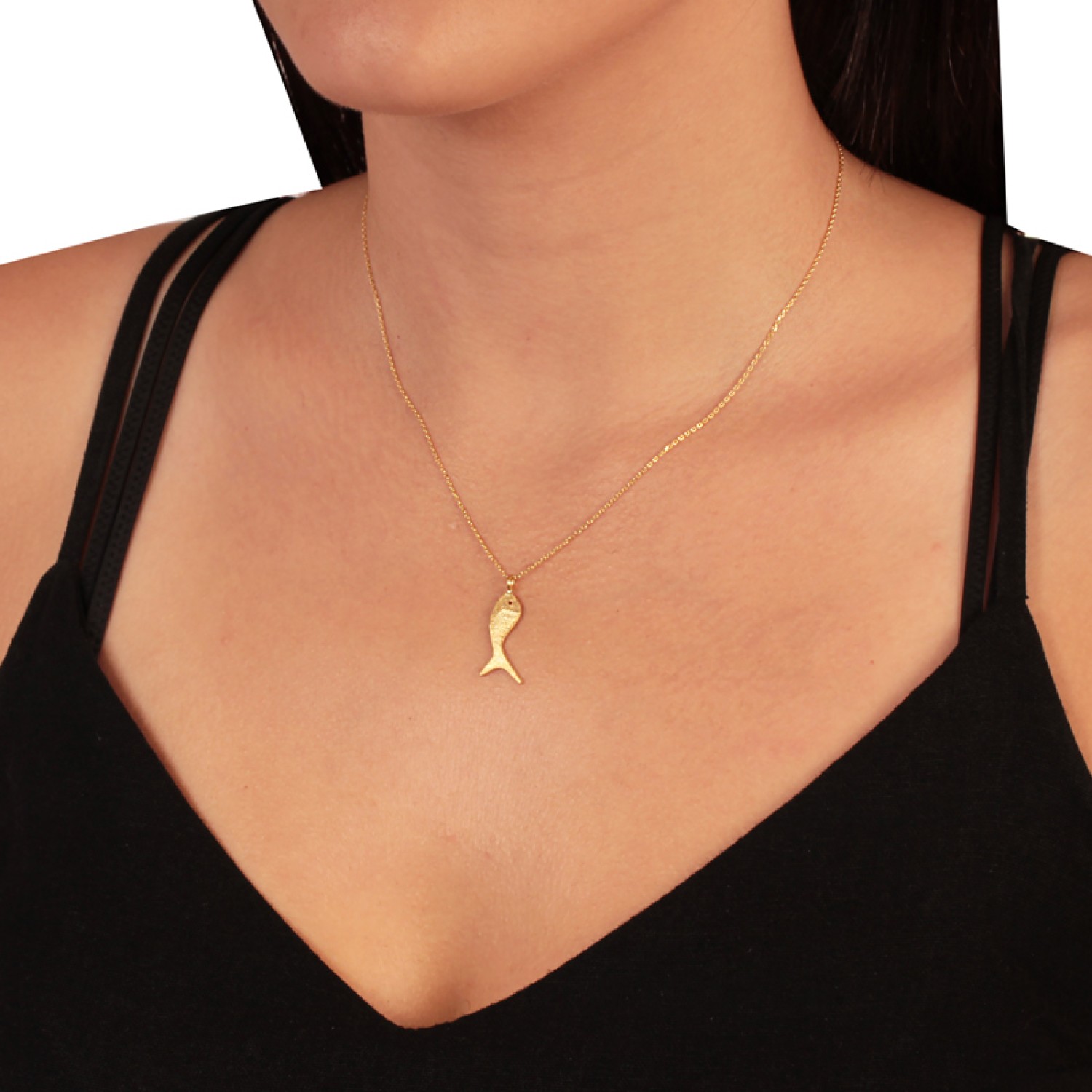 Ασημένιο επίχρυσο κολιέ Ψάρι