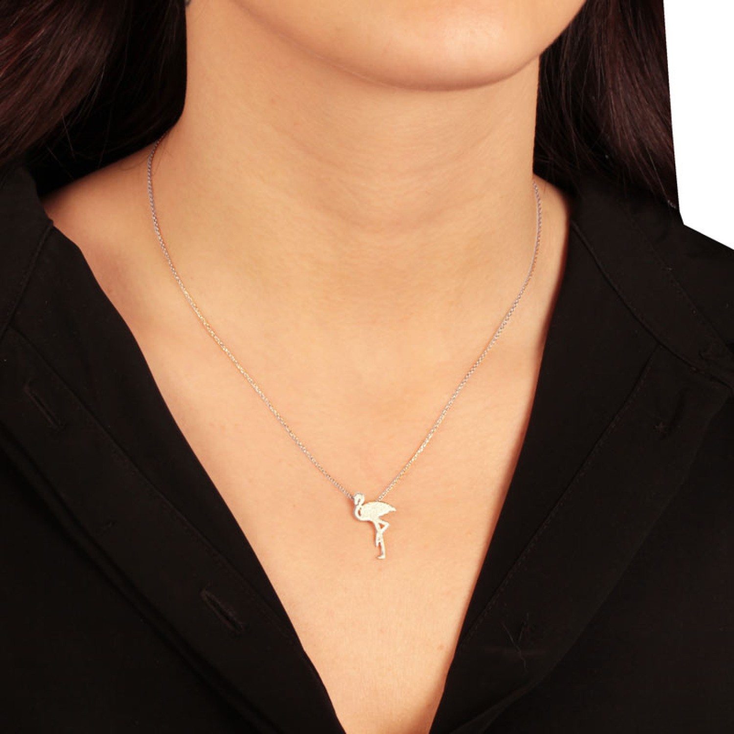Ασημένιο επιπλατινωμένο κολιέ Φλαμίγκο