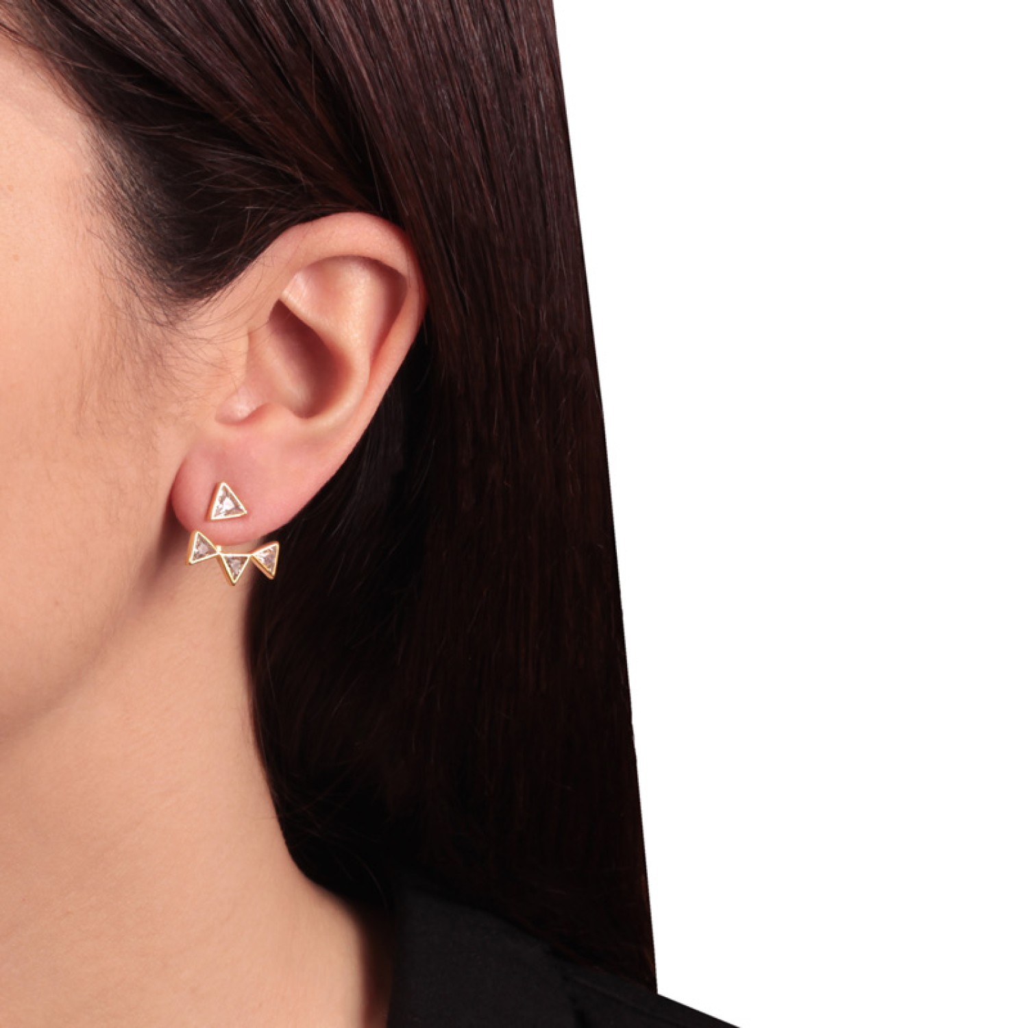 Ασημένια επίχρυσα σκουλαρίκια ear jacket Τρίγωνα