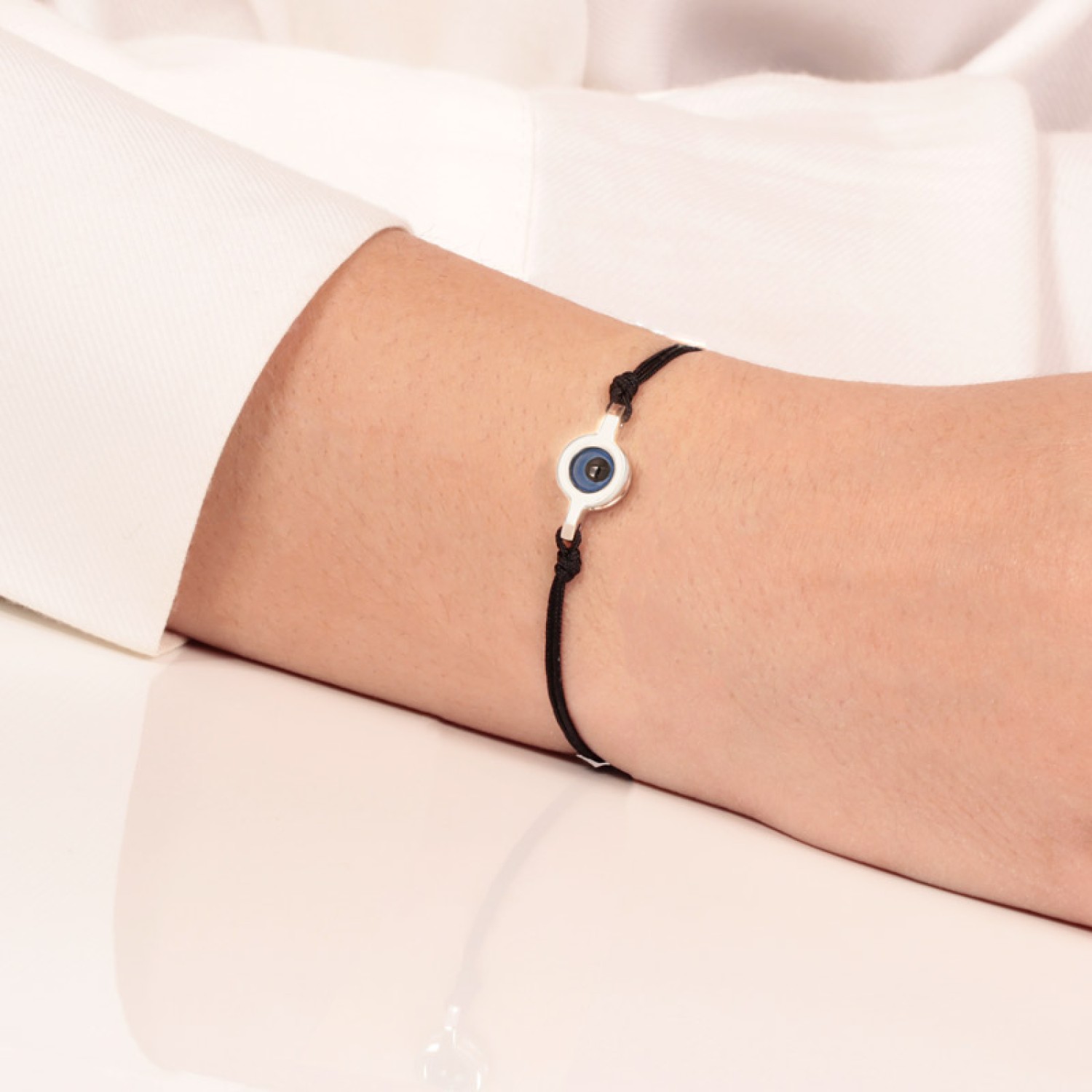 Βραχιόλι κορδόνι ασημένιος Δίσκος Μάτι
