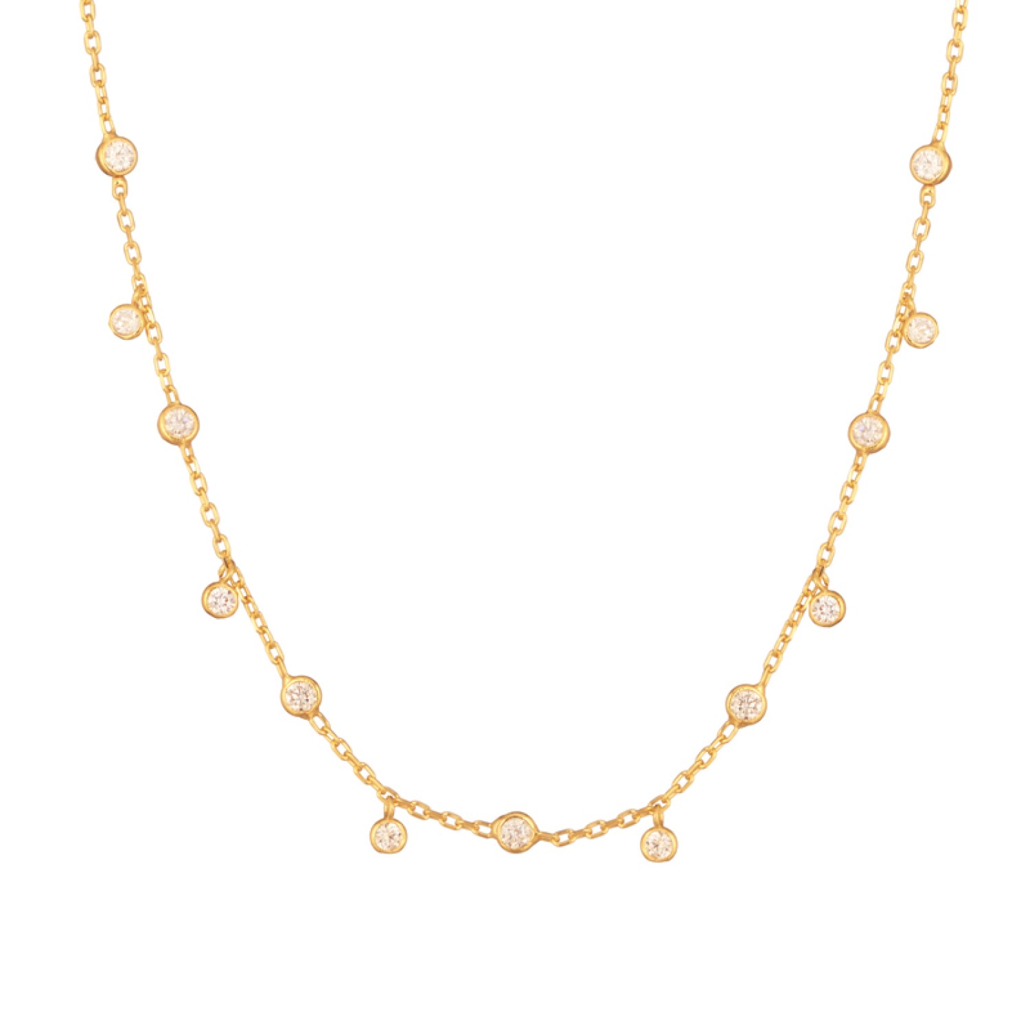 Ασημένιο επίχρυσο κολιέ Αλυσίδα Μονόπετρα
