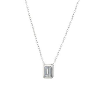 Ασημένιο επιπλατινωμένο κολιέ Μονόπετρο Emerald