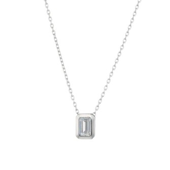 Ασημένιο επιπλατινωμένο κολιέ Μονόπετρο Emerald