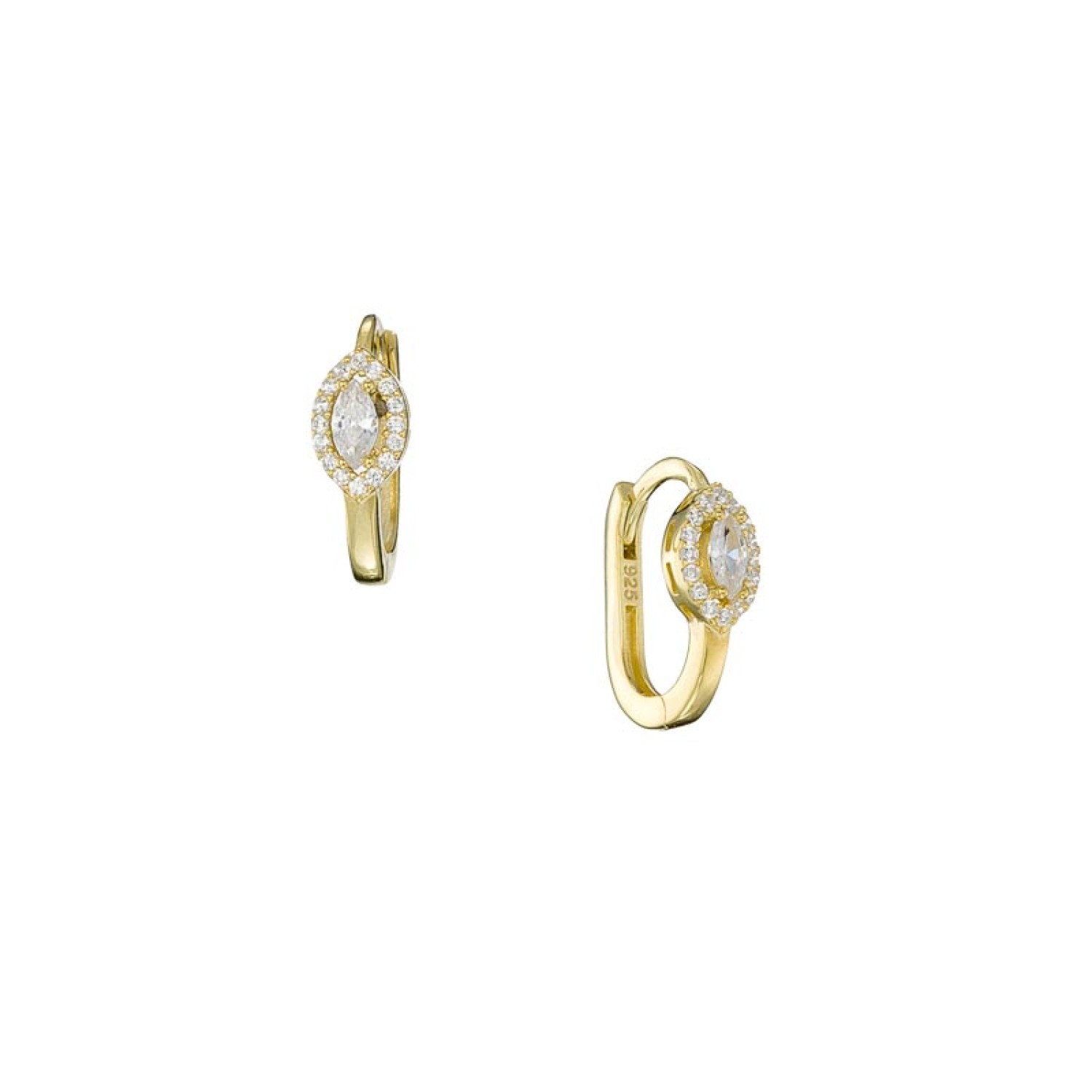 Ασημένια επίχρυσα σκουλαρίκια huggies Marquise 15.00mm