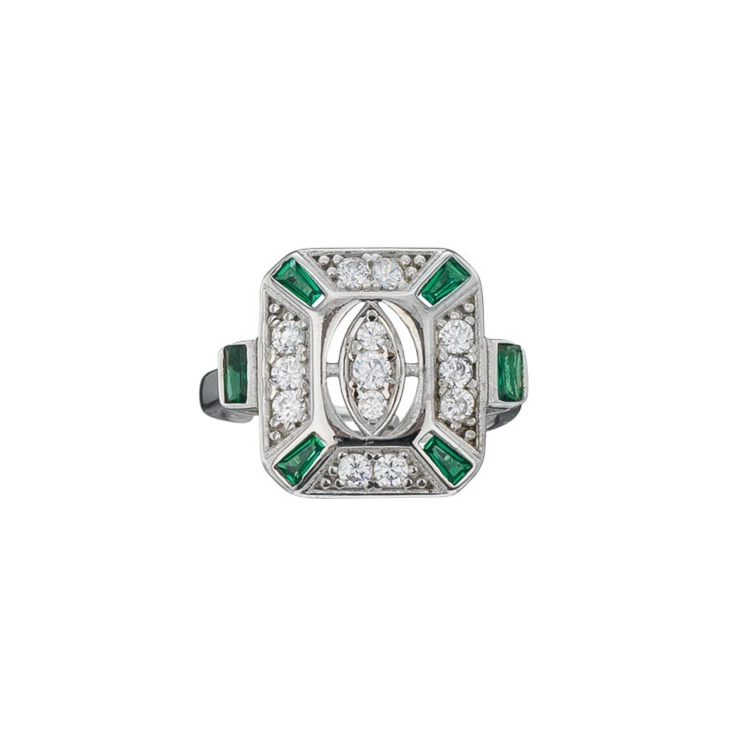 Ασημένιο επιπλατινωμένο δαχτυλίδι Ροζέτα Emerald