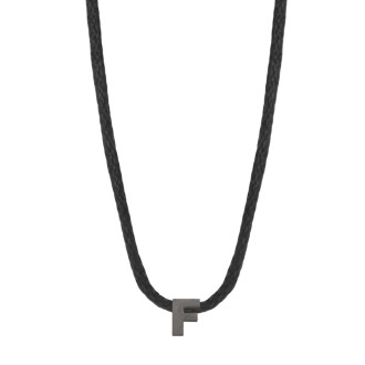 Κολιέ κορδόνι ασημένιο μαύρο Αρχικό Γράμμα F