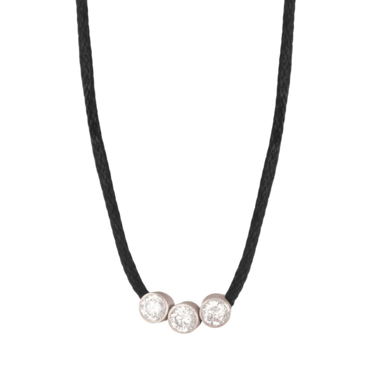 Κολιέ κορδόνι ασημένια Μονόπετρα