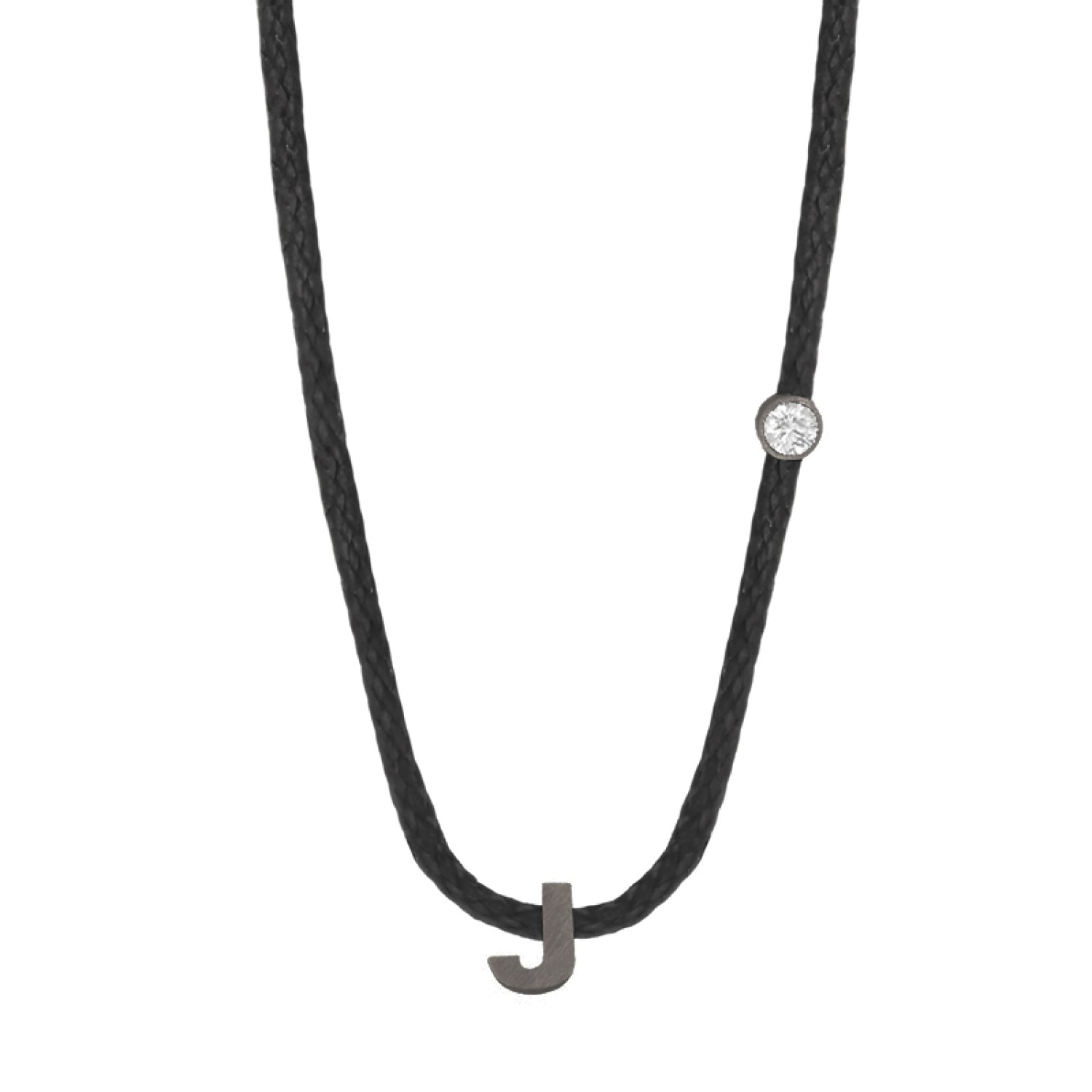 Κολιέ κορδόνι ασημένιο μαύρο Αρχικό Γράμμα J
